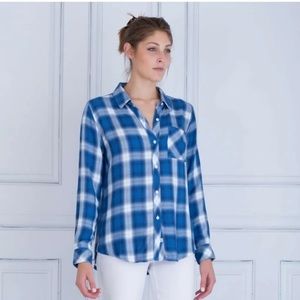 Rails Hunter Button Down Mykonos Blue and White Long Sleeves Size XS